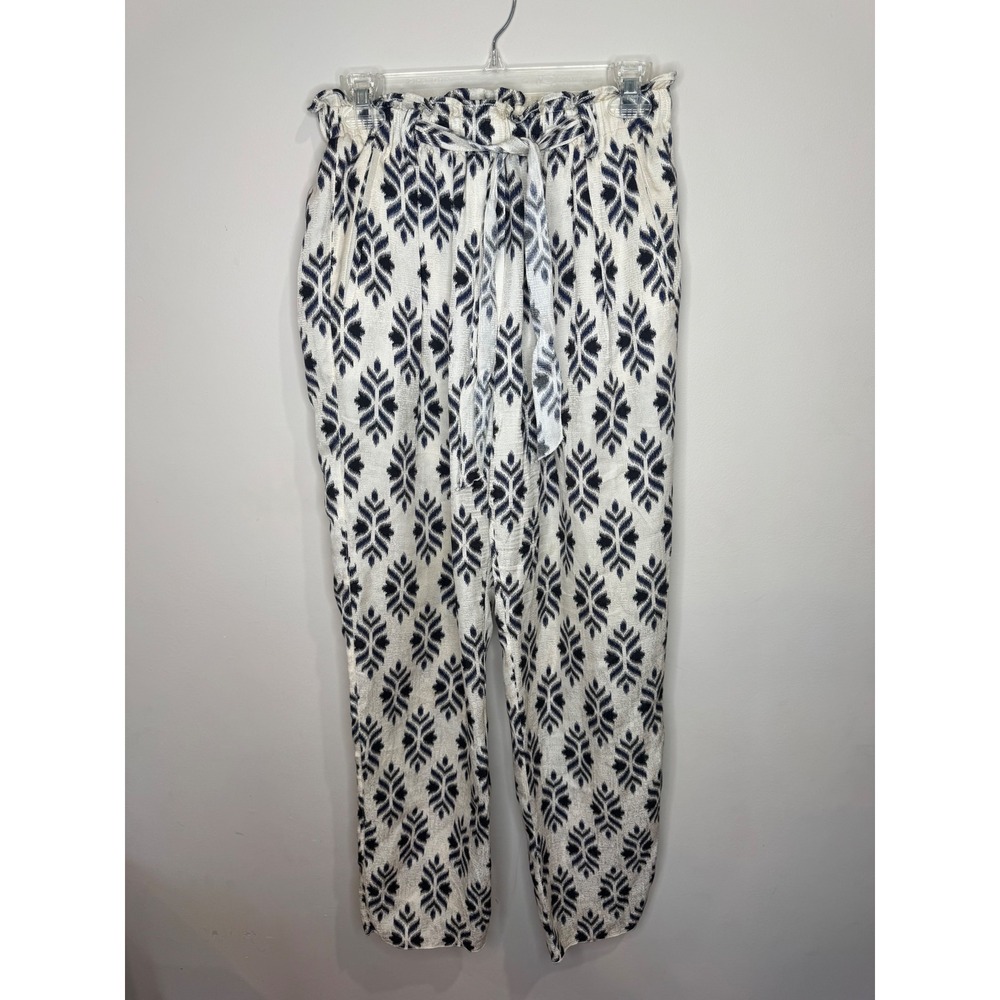 Giada Forte 100% Silk Pants Black White Pattern sz M Built in Belt Made in Italy